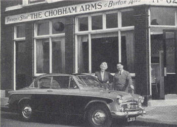 The Chobham Arms, in 1958, with Mr & Mrs Thurstons Sunbeam outside Sunbeam