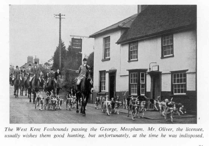 The George, Meopham and the West Kent Foxhounds passing - in 1954