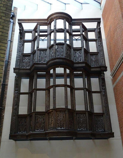 The skeletal, timber remains of the Sir Paul Pindar's frontage were acquired by the Victoria & Albert Museum and can be seen in the Medieval & Renaissance Galleries.