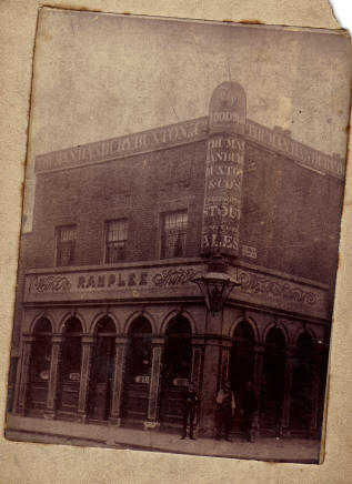 'The Woodman, Forest Road, Dalston', inscribed on the back was written 'owned by Alfred Ford Ramplee 'The Woodman' Forest Road Dalton London E photo taken in the 1890's Brewers Truman Hanberry and Buxton'.