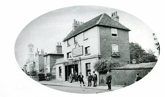 Black Lion, with St Peters church in the background - circa 1880