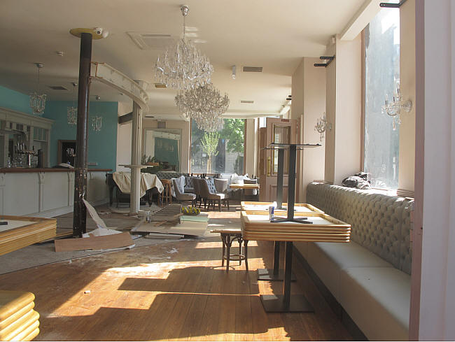 A 2017 view of the interior of the Archway Tavern, taken from a similar position to the Kinks artwork.