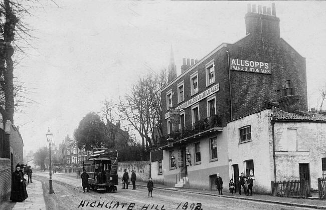 Old Crown, Highgate Hill - circa 1892 - the original building, with landlady Mrs Charlotte Griffiths