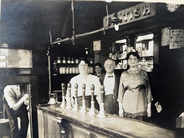 British Prince, 49 Bromley Street, circa 1920 - with licensee John Raphael and family inside and behind the bar