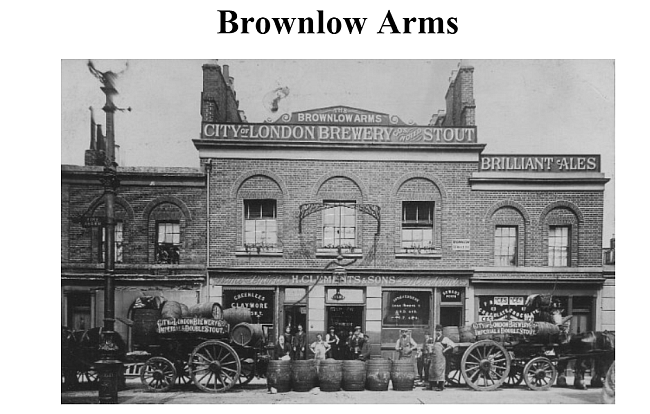 Brownlow Arms, 10 Brownlow Street, Shoreditch - licensee H Clements in 1919