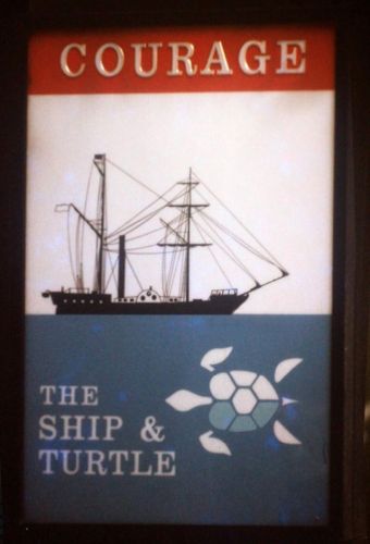 The sign of the new pub built on the ground floor of the P&O Tower.