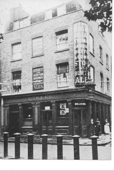 Eight Bells, 28 Ironmonger Row, St Luke EC1 - circa 1912 with landlord G T Keen