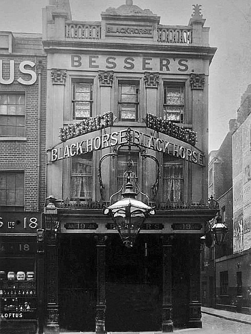 Black Horse, 19 Tottenham Court Road W1 - circa 1904. Licensed victualler is Charles Besser