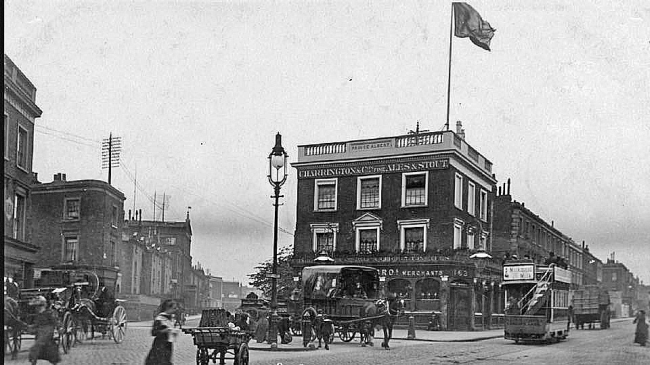 Prince Albert, Great College Street, Camden Town - lots of trams & carriages, licensees Brown brothers