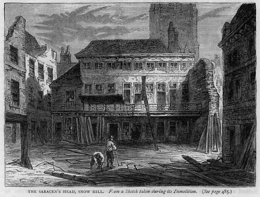 The Saracens head, Snow Hill - during demolition, circa 1868