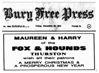 Fox & Hounds, Thurston Advertisement