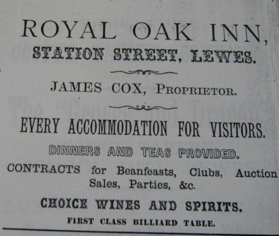 Royal Oak, Station Street - 1883 Advertisement listing James Cox